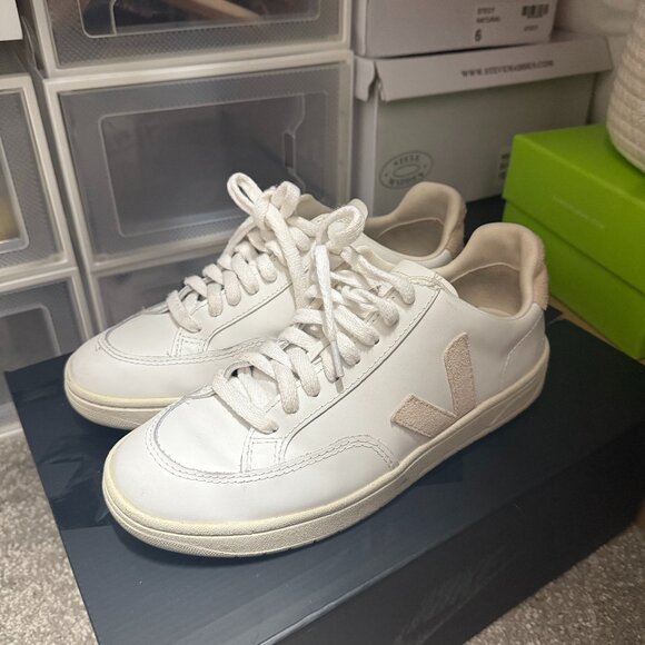 Shoes - Veja V-12 Leather White Women Casual Lifestyle Shoes Sneakers